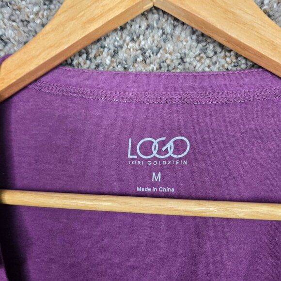 LOGO Lori Goldstein Cardigan Womens Medium Purple Button Up Ruffle Casual Ladies - Picture 6 of 7